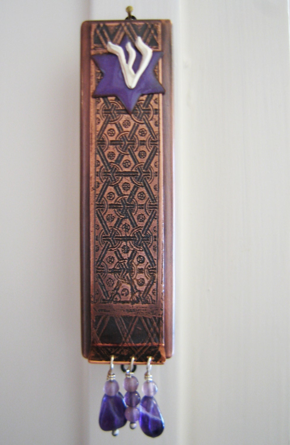 Sephardic Jewish Mezuzah with Amethyst Beads