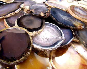 Agate slices - single or lot - selected at random - polished - druzy geode - red brown black white yellow natural medium to large oval round