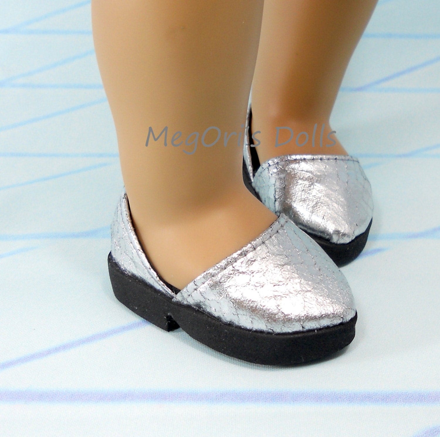 18 American Girl Doll Shoes Silver Pointed Pumps Slip