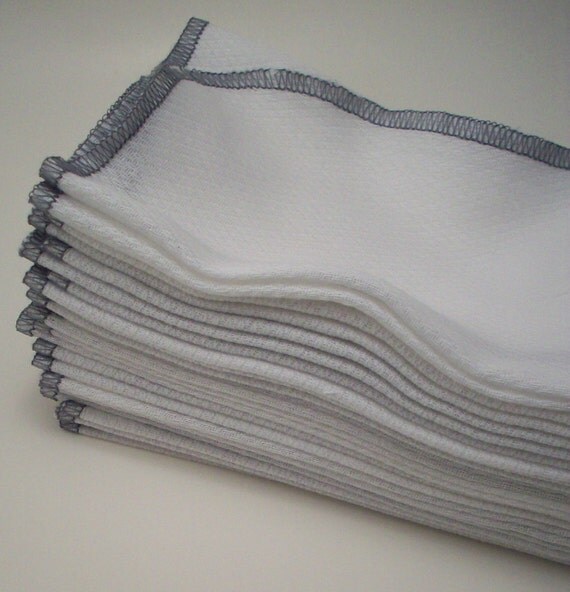 Unpaper Towels Gray Bordered Reusable Birds Eye Cotton