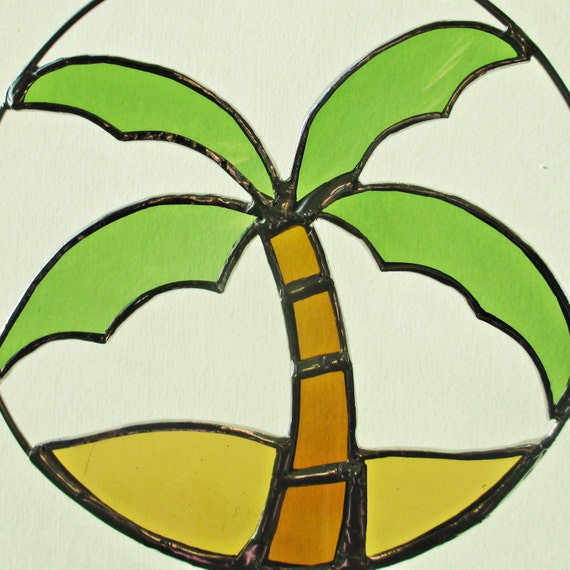 Palm Tree Stained Glass Suncatcher with Recycled by FiveSparrows