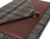 iPad / iPad Air case with leather pocket - gray and brown plaid