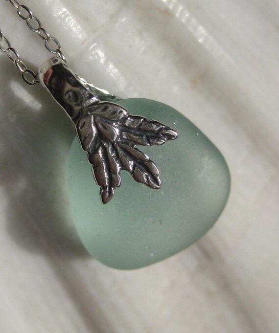 Sea Glass Necklace Flower Bail Seaglass by MermaidsTearsJewelry