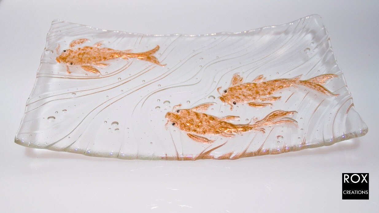 Japanese Koi Fish Fused Glass Plate