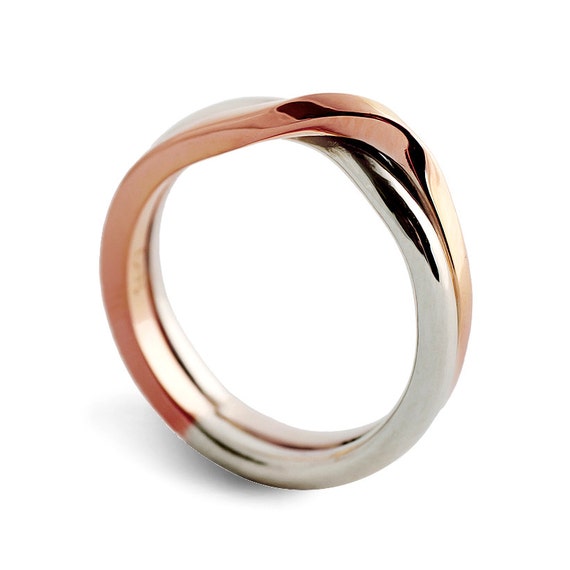 LOVE KNOT White and Rose gold wedding band, unique wedding ring ...
