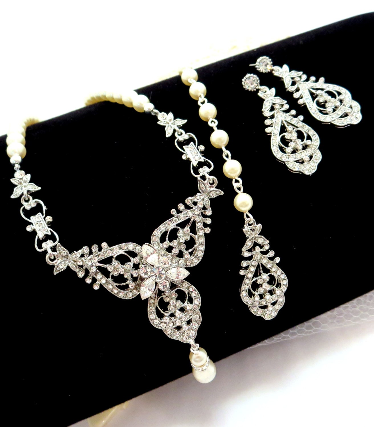 Bridal backdrop necklace bridal jewelry SET wedding necklace