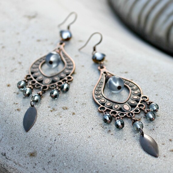 Bohemian Chandelier Earrings Dangle Antique Copper by LunarBelle