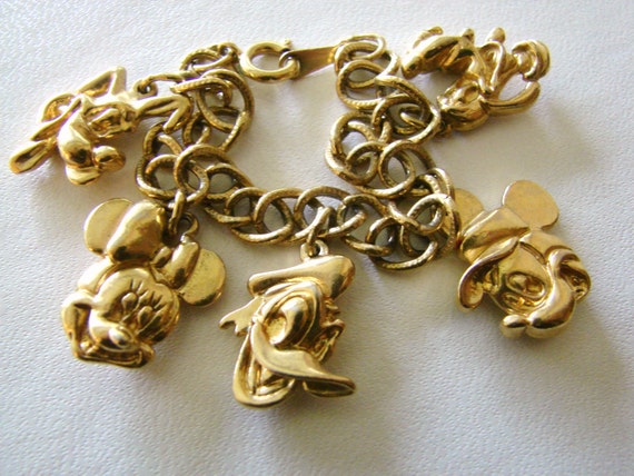 Vintage Disney gold charm bracelet Mickey Minnie Goofy