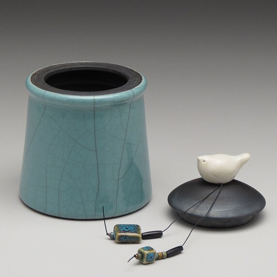 Ceramic Bird jargreen handmade pottery jar home decorLittle