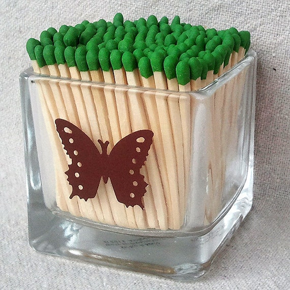 Cubed Mini Vase Glass Match Holder with Butterfly Striker