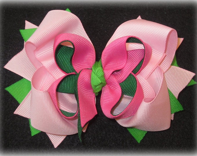Boutique Hairbows, Pink and Green Bow, Girls Hair Bow, Baby Bows, Toddler Headband, Pink Bow, Lime Green Bow, Girls Hairbow, Big Boutique