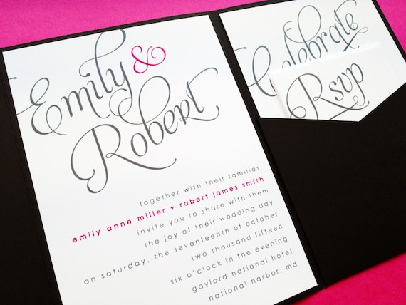 Scripted Pocketfold Wedding Invitation - Wedding Invitations - Pocketfold Invite - Wedding Invite