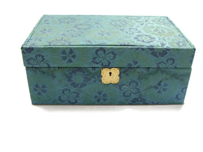 Vintage Teal Flower Pattern Fabric Jewelry Box Vintage Jewelry Boxes