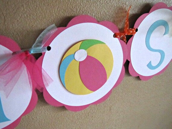 Beach Ball Party Happy Birthday Banner Beach by ScrapYourStory
