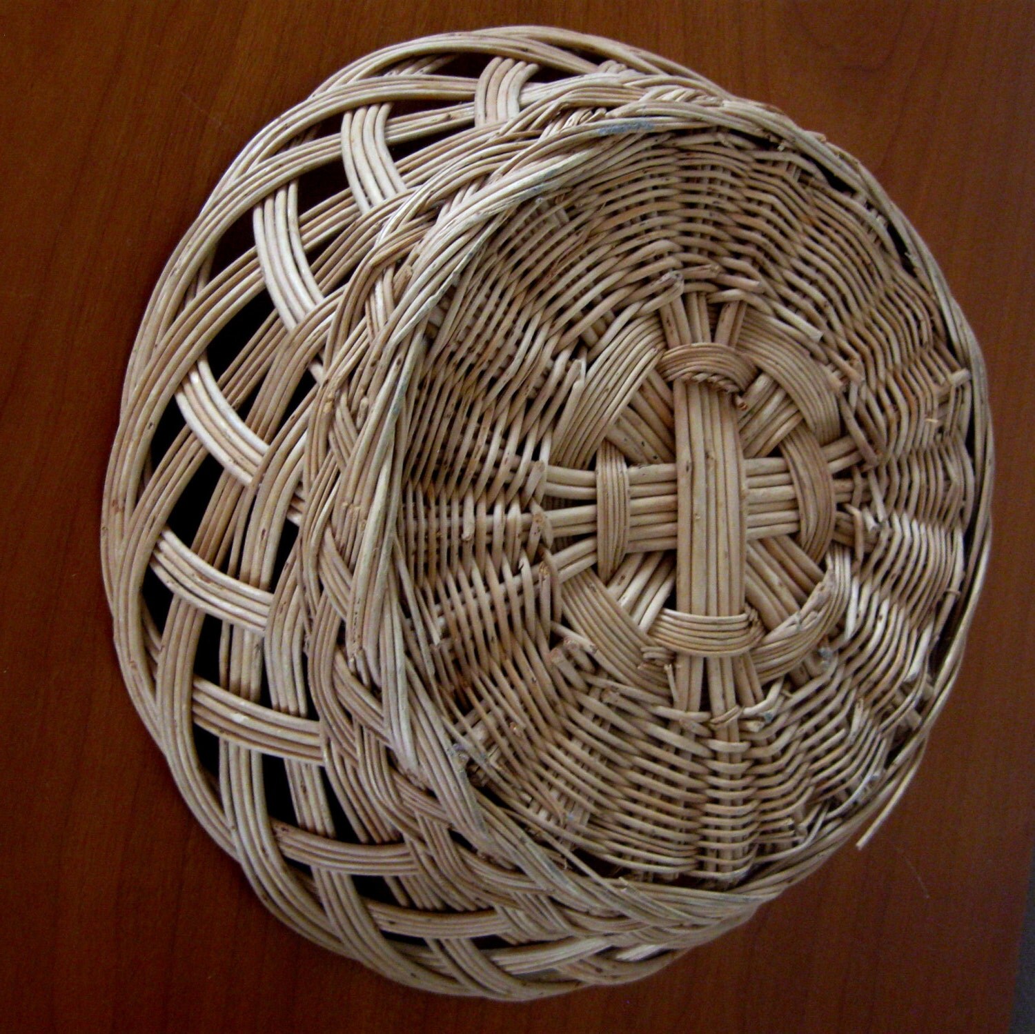 Vintage Wicker Basket Round Bread Woven Looped Rattan French