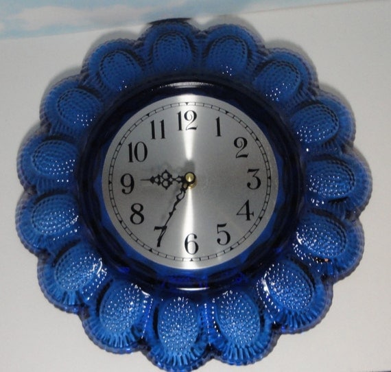 Cobalt Blue Indiana Glass Egg plate Wall Clock