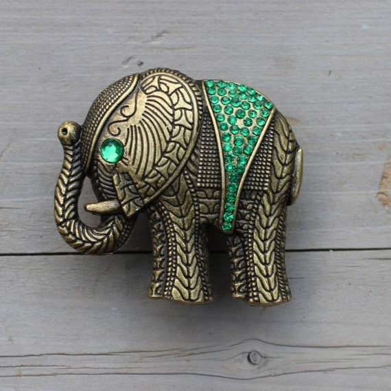 Drawer Knobs Elephant with Green Crystals in Antique by DaRosa