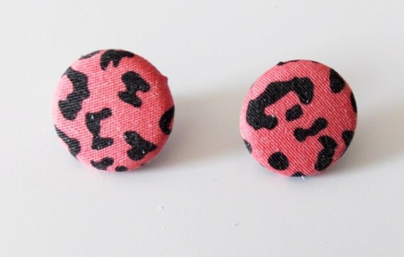Large Pink Leopard Print Button Ear Studs