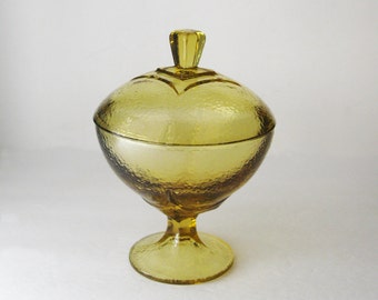 Yellow Glass Candy Dish, Pedestal Compote