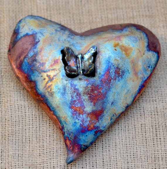 Ceramic Heart Wall Raku Sculpture. Raku Ceramics by ZenCeramics