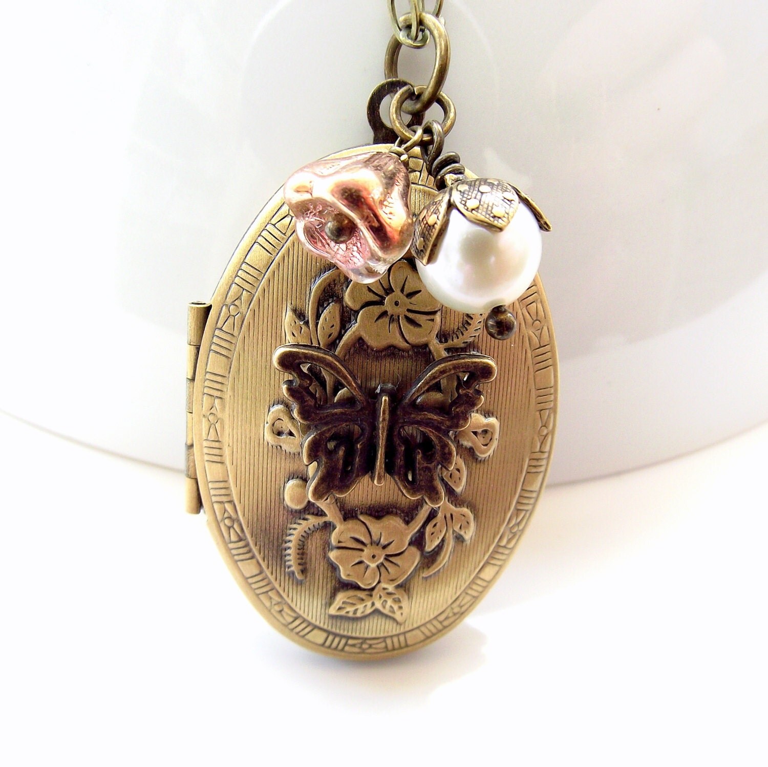 butterfly locket necklace bronze locket locket by jinjajewellery