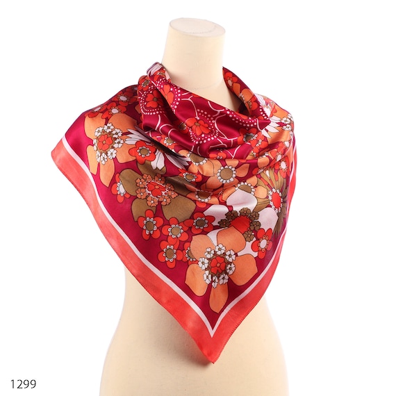 Floral Scarf . Red Neck Scarf . 60s Mod Scarf . by BetaAccessories