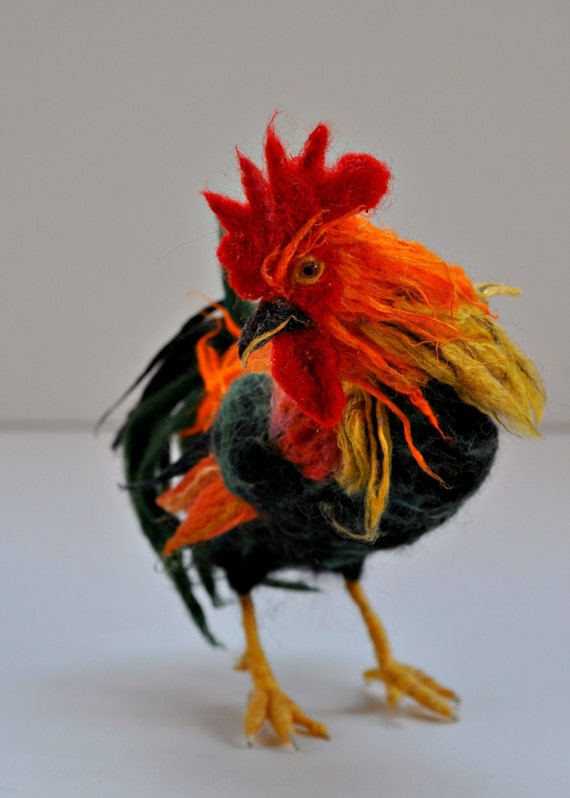 Needle felted Bird . Rooster. Needle felt by Daria Lvovsky