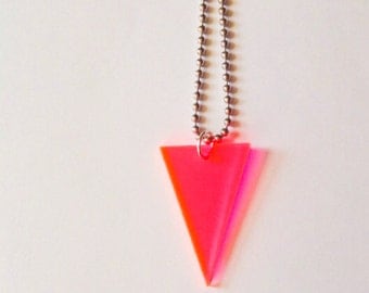 Geometric Neon Pink Triangle Necklace, 80s Inspired Jewelry, Fluorescent Acrylic, Neon Geometric Necklace