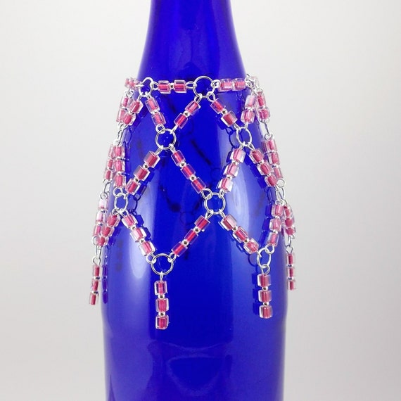Wine Bottle Necklace Beaded Lace Decor by DeederTheBeader