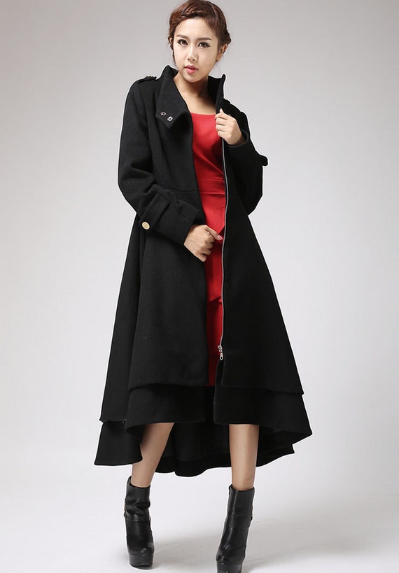 asymmetrical coat black coat wool coat winter jacket by xiaolizi