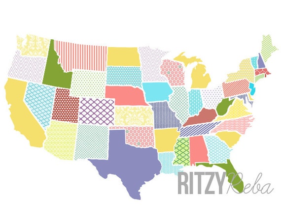 Love this colorful US map print from Ritzy Reba on etsy!