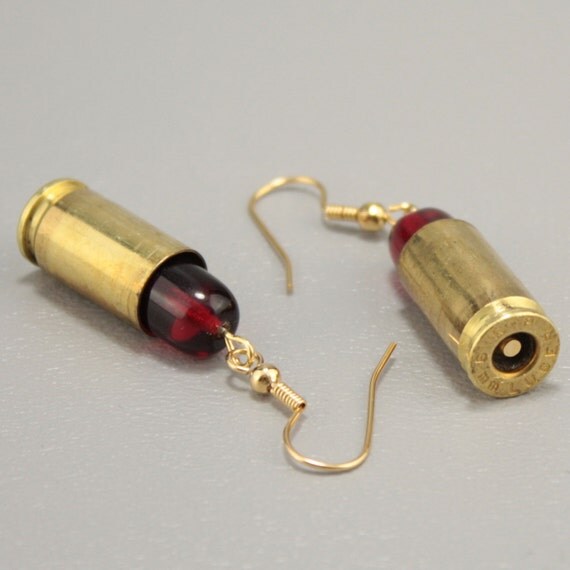 Items similar to Bullet Casing Killer Lipstick Earrings Gold over