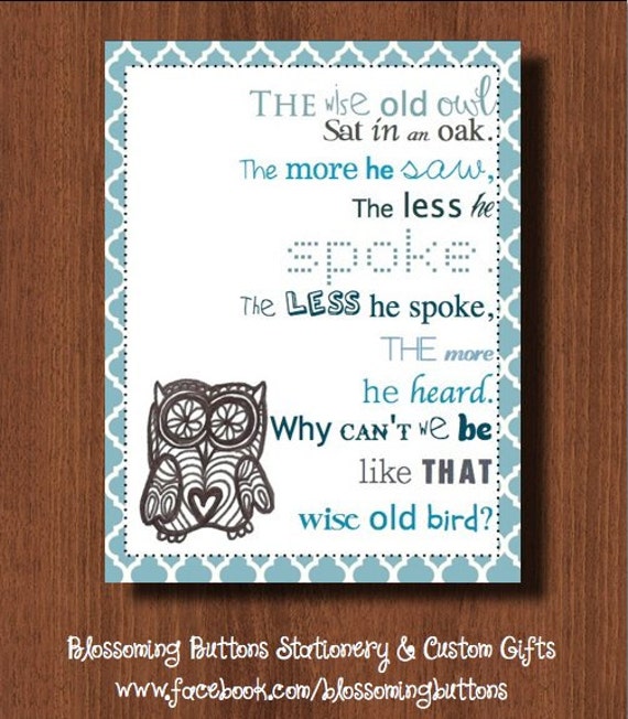 Printable Wise Old Owl Wall Print By Blossomingbuttons On Etsy