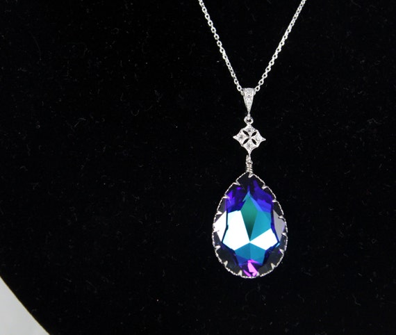 Items similar to Hope - Swarovski Heliotrope Crystal Pear Necklace ...