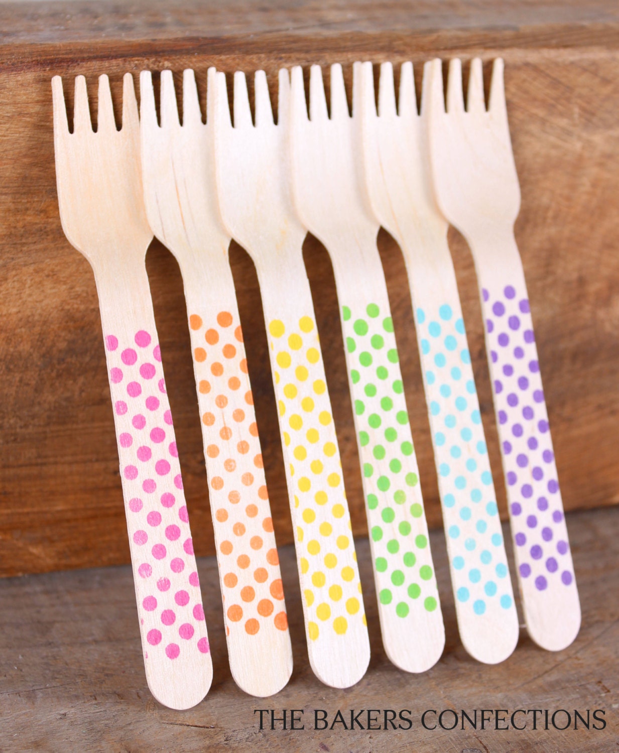 Small Wooden Forks Girls Rainbow Mini by thebakersconfections