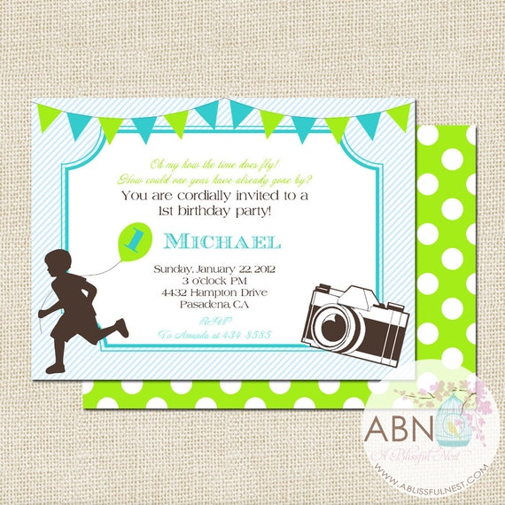 First Birthday Invitation - Boy Invitation - One Year Gone In A Flash - PRINTABLE - By A Blissful Nest Il_570xn