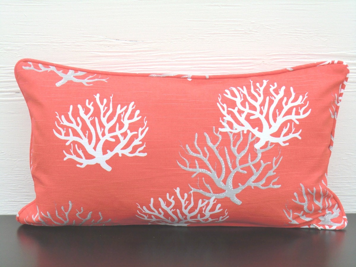 Coral throw pillow cover 20x12 coral and gray pillow by anitascasa