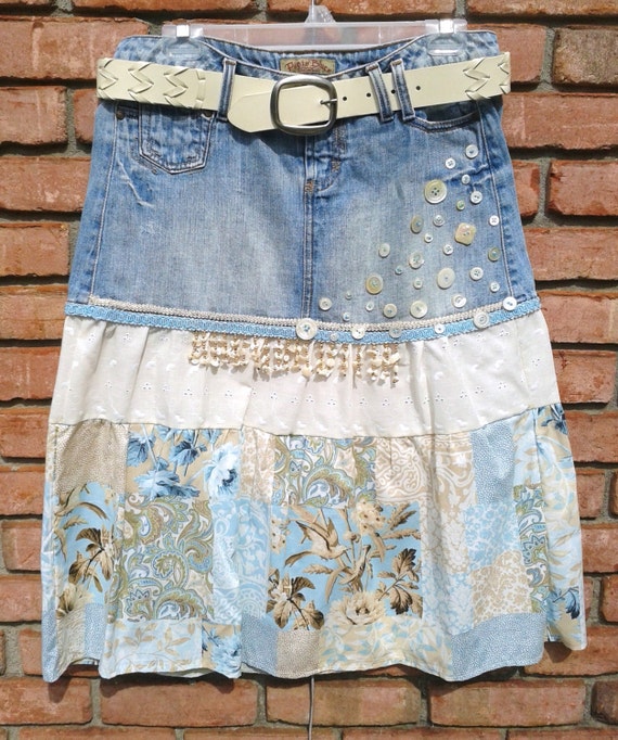 Items similar to Denim, Jeans, Tier Skirt. Gypsy, Bohemian, Boho, Indie ...