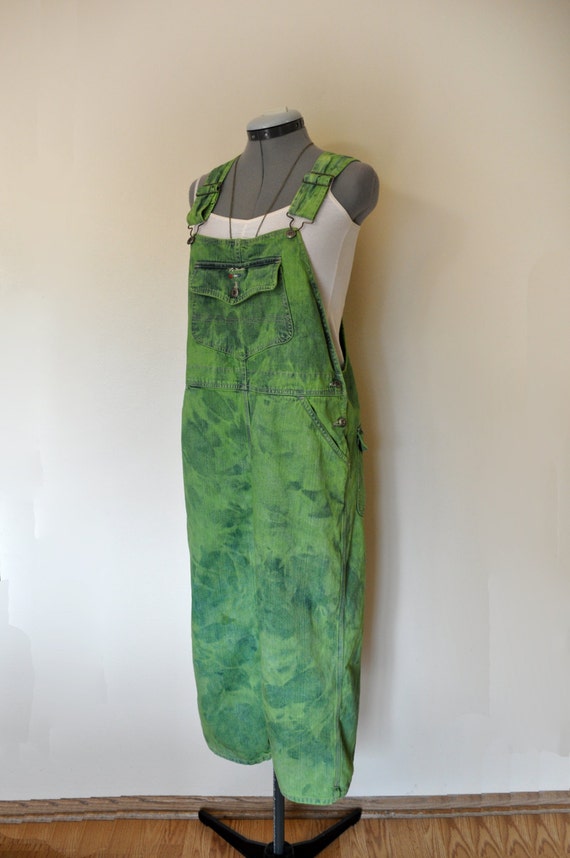 Green Large Bib OVERALLS Hand Dyed Lime Green Walls Cotton