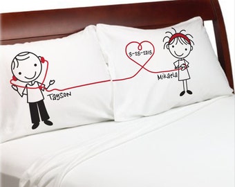 ... for him her Couple Pillowcases Personalized Stick People Lovers Love