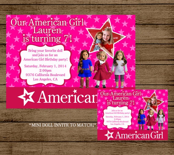 American Girl Doll Invitation with mini Invite by andyneal331