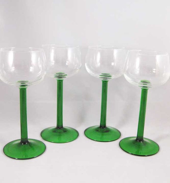 Emerald Green Stemmed Wine Glasses France(4)