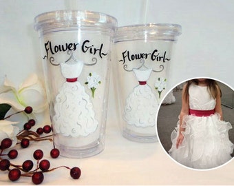 Personalized Flower Girl Tumblers, Flower Girl GIft, Hand Painted Personalized Flower Girl Glasses, Dress Glasses, Bridesmaid Wine Glasses