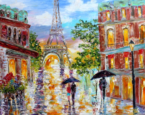 Original Oil painting Paris Spring Romance Eiffel by Karensfineart