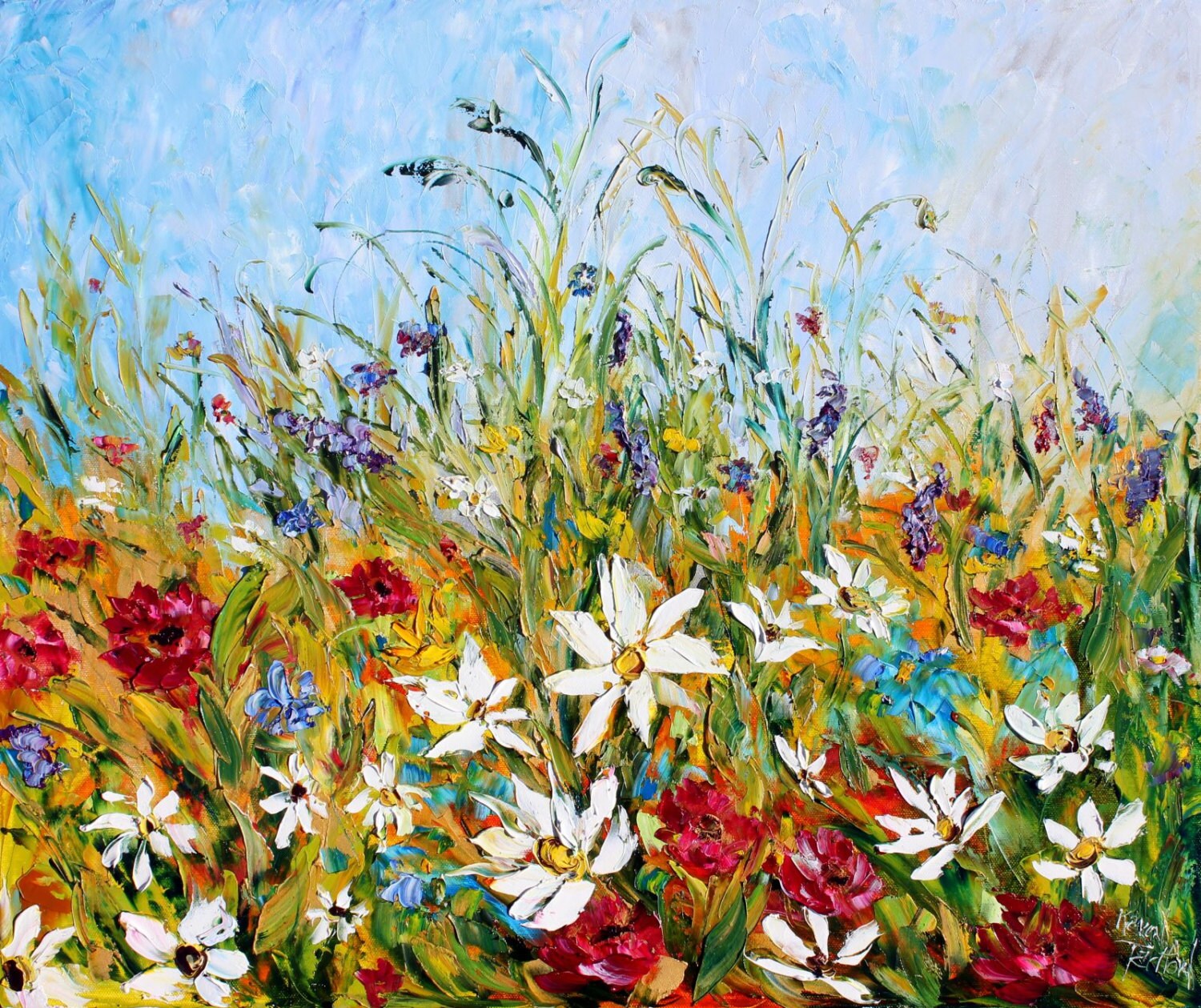 Painting original oil Wildflowers Landscape by Karensfineart