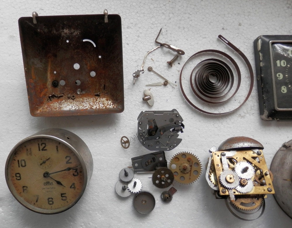 wind up clock parts works, faces, and other parts, steam punk supplies, group B from