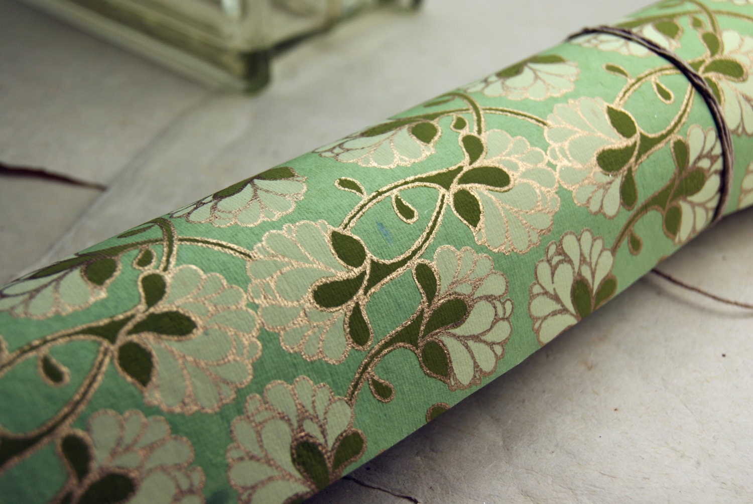 Download Green flower print handmade Wrapping Paper gift wrap set of