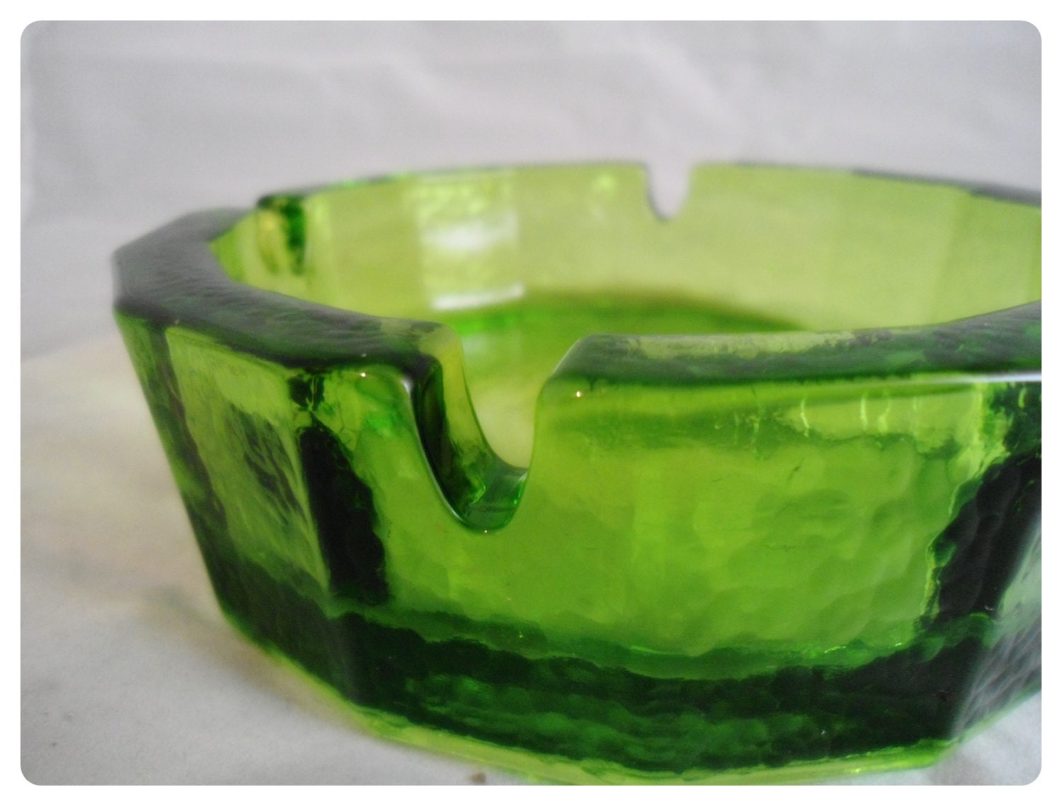 Vintage Big Green Glass Ashtray Retro Groovy 1960s 1970s