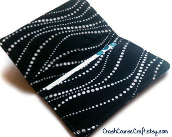 Business Card Holder, Credit Card Wallet, Gift Card Holder - Night Waves Black and White