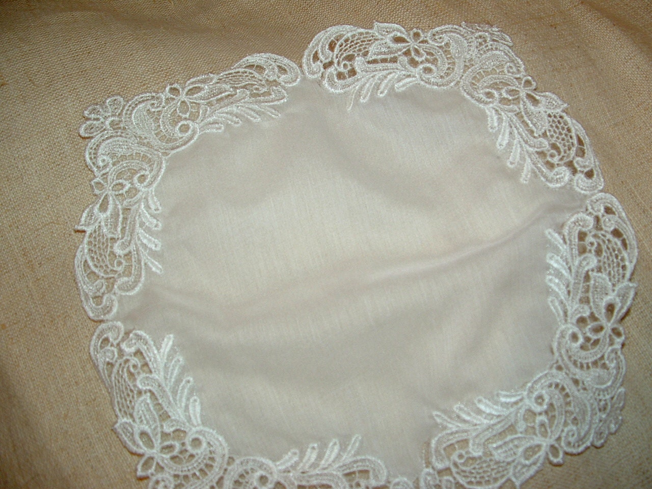 White Lace Embroidery Handkerchief by cajunstitchery on Etsy